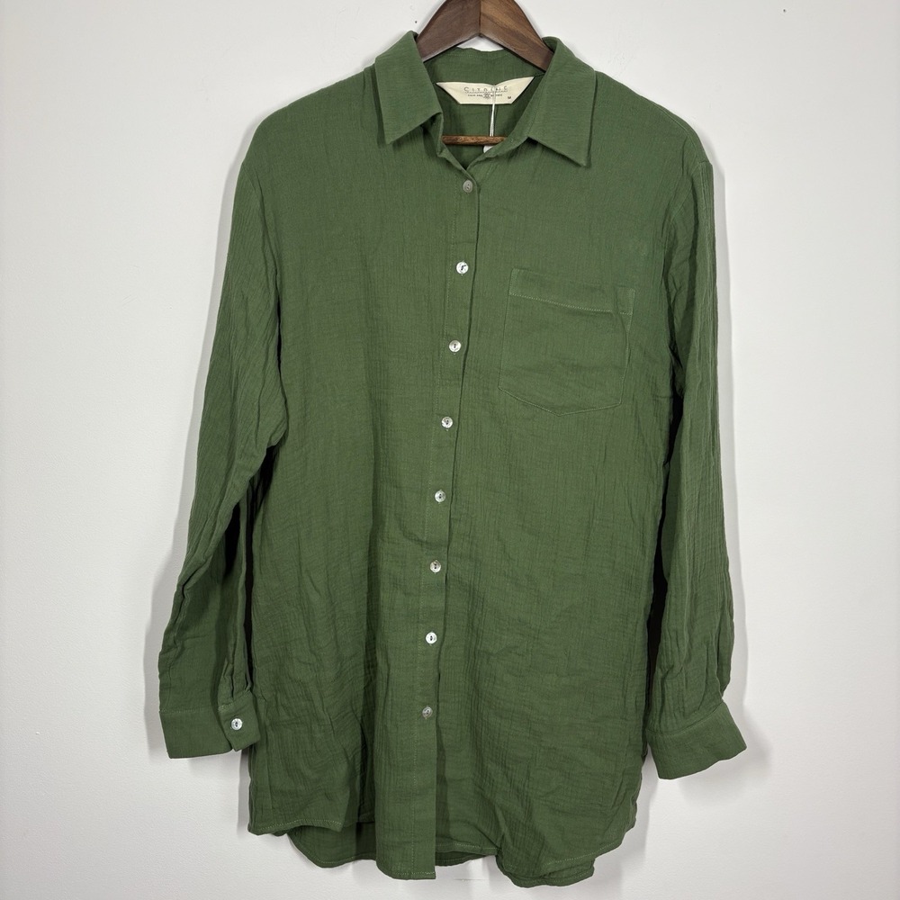 Citrine Womens Hampton Shirt Dress Size M Green Gauze Beach Swim Cover Up NWT